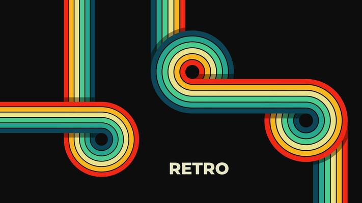 1970s retro wavy line art. Groovy colorful abstract design for background, poster, banner