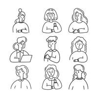 diferente personas personaje plano línea ilustración vector