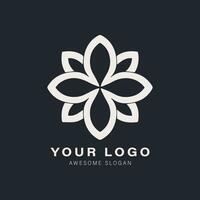 an elegant and decorative flower logo design on a dark background, in the style of monochrome geometry vector