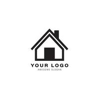 Simple black and white logo design for a house or building. The design features a triangle shape on top of the house vector