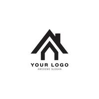 Simple black and white logo design for a house or building. The design features a triangle shape on top of the house vector