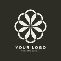 an elegant and decorative flower logo design on a dark background, in the style of monochrome geometry vector