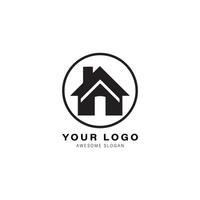 Simple black and white logo design for a house or building. The design features a triangle shape on top of the house vector