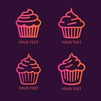 Four colored cupcake logo design icons with a space for text design, in the style of dark orange and dark magenta, flawless line work, text and emoji installations, use of screen tones, subtle shading vector