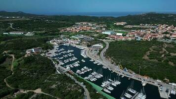 Aerial backward view of port in Santa Teresa in Sardinia video