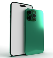 Móvel Smartphone celular verde hortelã cor frente costas Visão branco isolar zombar acima esvaziar em branco tecnologia indústria exibição tela sem fio Internet dispositivo 15 quinze Câmera quadro, Armação gadget.ai generativo png