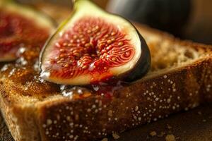 fig toast, macro shot of a fresh breakfast with Dripping Honey, AI Generated photo