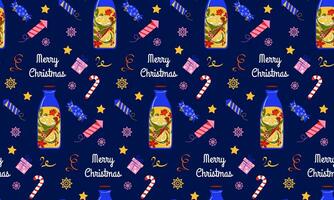 Christmas seamless pattern. Sample with winter drinks, tea with lemon and spices. Vector background in flat style. For printing on wrapping paper, textiles, wallpaper.