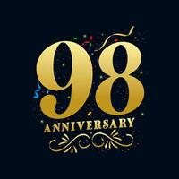 98 Anniversary luxurious Golden color 98 Years Anniversary Celebration Logo Design Template vector