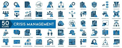 crisis administración línea iconos para sitio web márketing diseño riesgo análisis, inversión plan, gerencial decisión. vector