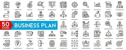 Business Plan icon set. Banner plan concept.Containing planning, schedule, strategy, analysis, tasks, goal. Action plan banner web icon vector