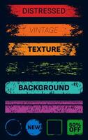 Distressed grunge banners in different shapes. Scratched rubber blank seal stamps. Long text box backgrounds vector