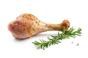 Chicken Drumstick meat and herbs isolated on white, Generative AI photo