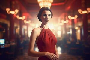 Woman red dress. Generate Ai photo