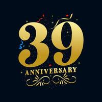 39 Anniversary luxurious Golden color 39 Years Anniversary Celebration Logo Design Template vector