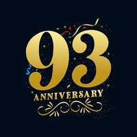 93 Anniversary luxurious Golden color 93 Years Anniversary Celebration Logo Design Template vector