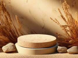 3D Natural Beauty Product Podium with Earthy Elements background AI generated photo