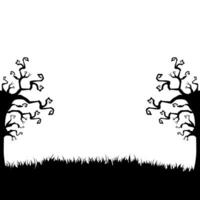 Halloween illustration with drought tree silhouette and grass silhouette vector