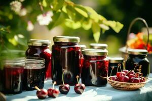 Cherry jam harvest summer. Generate Ai photo