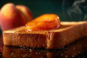 peach toast, macro shot of a fresh breakfast with Dripping Honey, AI Generated photo