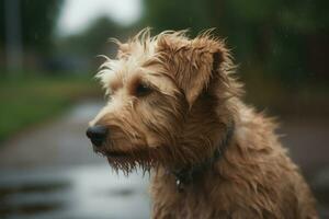 Wet dog rainy. Generate Ai photo