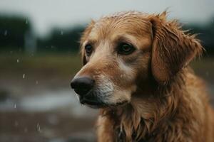Wet dog portrait. Generate Ai photo