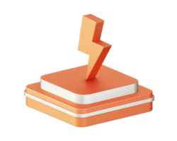 3d illustration icon design of metallic orange flash lightning bold with square podium png