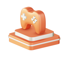 3d illustration icon design of metallic orange game controller or joystick with square podium png