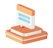 3d illustration icon design of metallic orange chatting and texting bubble with square podium png