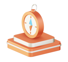 3d illustration icon design of metallic orange compass navigation with square podium png