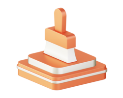 3d illustration icon design of metallic orange paint brush with square podium png