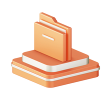 3d illustration icon design of metallic orange computer folder file with square podium png