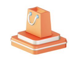 3d illustration icon design of metallic orange shopping bag with square podium png