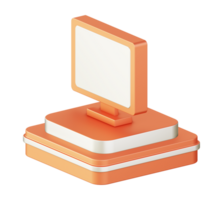 3d illustration icon design of metallic orange computer monitor with square podium png