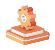 3d illustration icon design of metallic orange configuration setting with square podium png