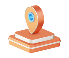 3d illustration icon design of metallic orange map pointer location with square podium png