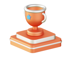 3d illustration icon design of metallic orange champion trophy cup with square podium png