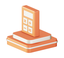 3d illustration icon design of metallic orange calculator math finance with square podium png