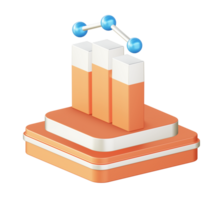 3d illustration icon design of metallic orange bar chart graph with square podium png