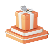 3d illustration icon design of metallic orange gift present with square podium png