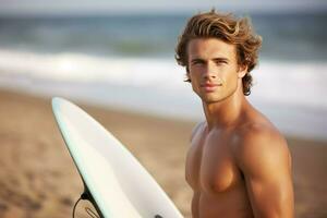 Attractive male surf. Generate Ai photo