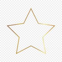 Gold glowing star shape frame isolated on background. Shiny frame with glowing effects. Vector illustration.