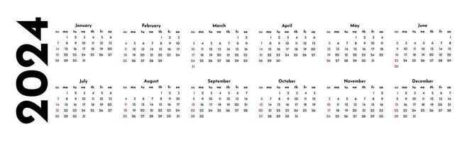 Calendar for 2024 isolated on a white background vector