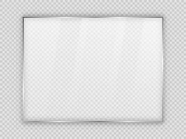 Glass plate in rectangle frame isolated on  background. Vector illustration.