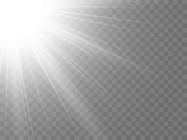 Sunlight on a background. Isolated white rays of light. Vector illustration