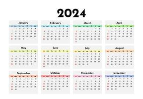 Calendar for 2024 isolated on a white background vector