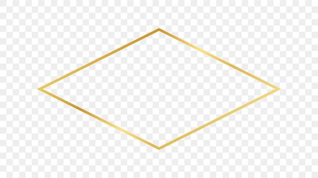 Gold glowing rhombus  shape frame isolated on background. Shiny frame with glowing effects. Vector illustration.