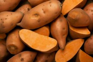 Sweet potato harvest closeup. Generate Ai photo