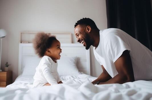 negro papá participación niño. generar ai foto