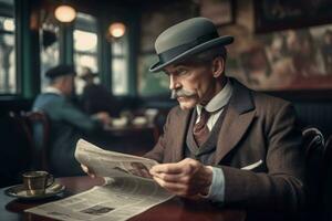 Retro man read newspaper. Generate Ai photo